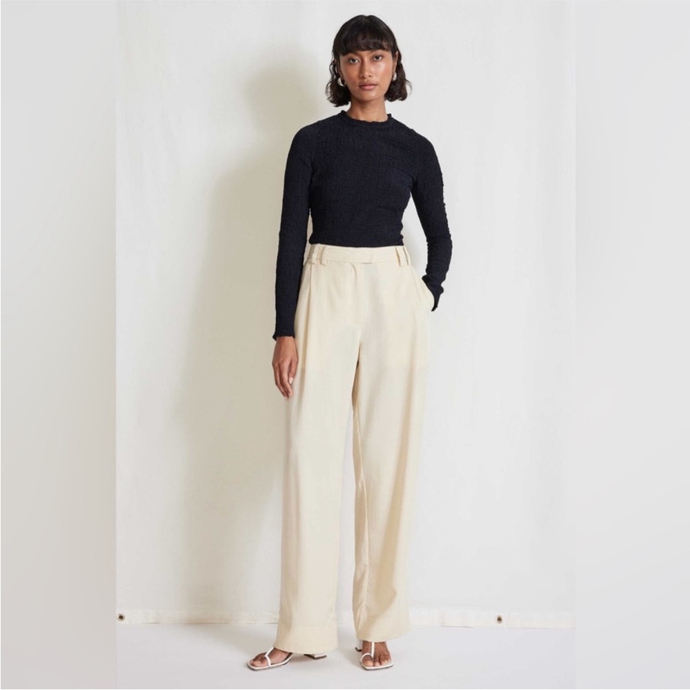 NEW Apiece Apart Manon Trouser in Cream Wood Ash Wide Leg Size 4